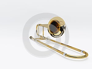 Aged trombone on white background 3D rendering