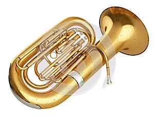 Aged tuba on white background 3D rendering photo