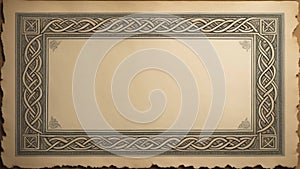 An aged vintage piece of paper with a Celtic themed boarder with copy space