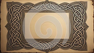 An aged vintage piece of paper with a Celtic themed boarder with copy space