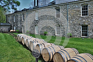 Aged whiskey, scotch, bourbon barrels in Kentucky ready for transportation