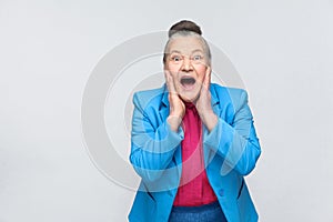 Aged woman have shocked face