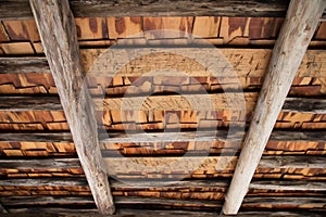 Aged wood timber frame roof