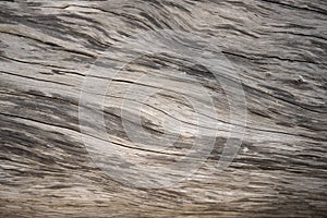 Aged wooden texture macro photo. Grey timber with weathered cracks. Natural background for vintage design.