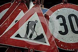 Aged and worn collection of street sign