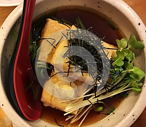Agedashi Tofu - vegetarian Japanese appetiser with tofu - beautifully prepared fresh healthy Asian food photo