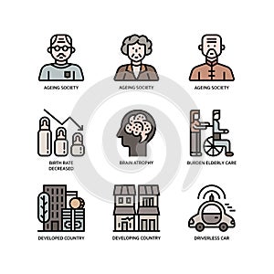 Ageing Society icons set
