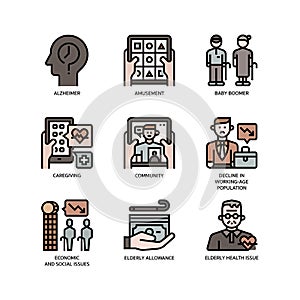 Ageing Society icons set