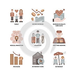 Ageing Society icons set