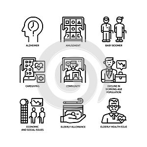 Ageing Society icons set