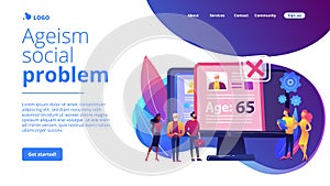 Ageism social problem concept landing page