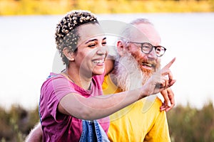 Ageless Joy: Diverse Couple's Nature Walk