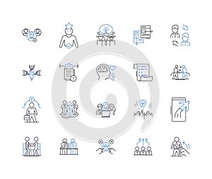 Agency team line icons collection. Collaboration, Synergy, Trust, Communication, Creativity, Diversity, Innovation