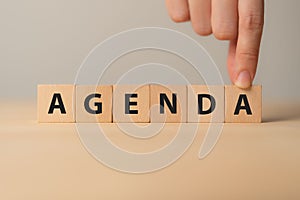 Agenda meeting appointment activity information concept. List of meeting activities.