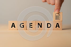 Agenda meeting appointment activity information concept. List of meeting activities.