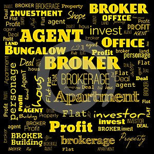 agent, broker, text, word cloud use for banner, painting, motivation, web-page, website background, t-shirt & shirt printing,