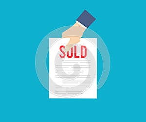 Agent sold papers logo design. Service support. Purchase and sale agreement concept.