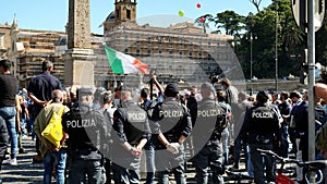 Agents of the ITALIAN POLICE preside over the demonstration of the ITALIAN RIGHT in Piazza del Popolo