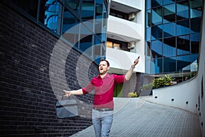 Ager business man yelling on street