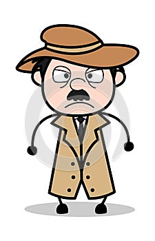 Aggression - Retro Cartoon Police Agent Detective Vector Illustration