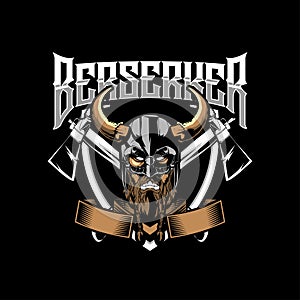 Aggressive and angry Berserker tribe barbarian vector badge logo template