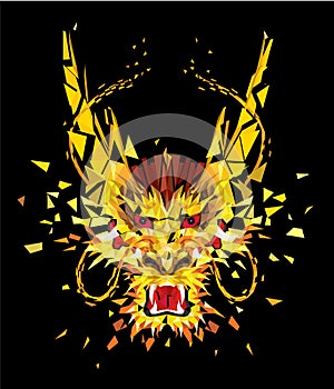 Aggressive Asian Dragon in low polygon style, Geometric pattern, illustrator dragon face EPS 10