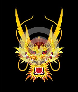 Aggressive Asian Dragon in low polygon style, Geometric pattern, illustrator dragon face EPS 10