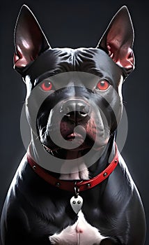 Aggressive black pit bull dog with red eyes ai generated.