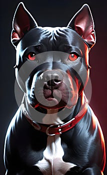 Aggressive black pit bull dog with red eyes ai generated.