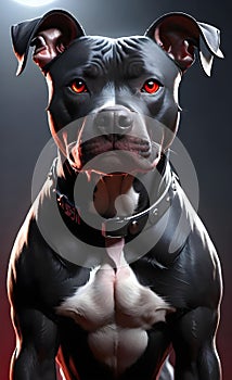 Aggressive black pit bull dog with red eyes ai generated.