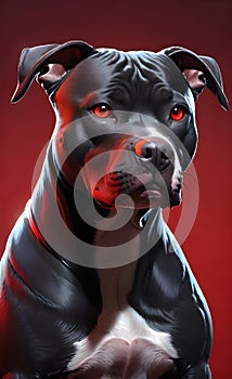 Aggressive black pit bull dog with red eyes ai generated.