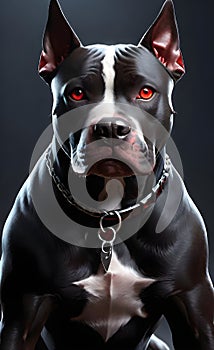 Aggressive black pit bull dog with red eyes ai generated.