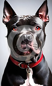 Aggressive black pit bull dog with red eyes ai generated.