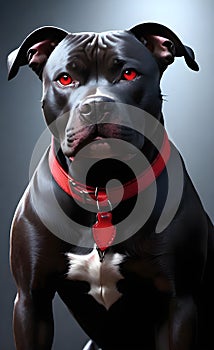 Aggressive black pit bull dog with red eyes ai generated.