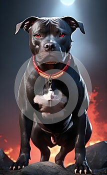 Aggressive black pit bull dog with red eyes ai generated.