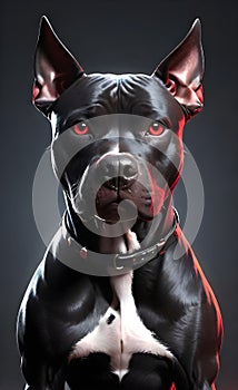 Aggressive black pit bull dog with red eyes ai generated.