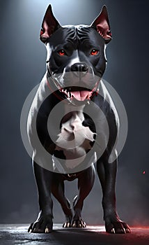 Aggressive black pit bull dog with red eyes ai generated.