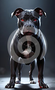 Aggressive black pit bull dog with red eyes ai generated.