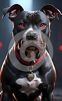 Aggressive black pit bull dog with red eyes ai generated.