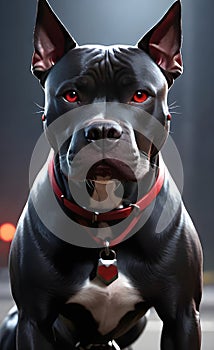 Aggressive black pit bull dog with red eyes ai generated.