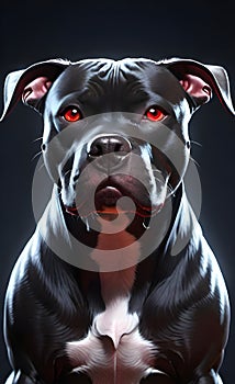 Aggressive black pit bull dog with red eyes ai generated.