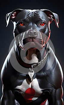 Aggressive black pit bull dog with red eyes ai generated.