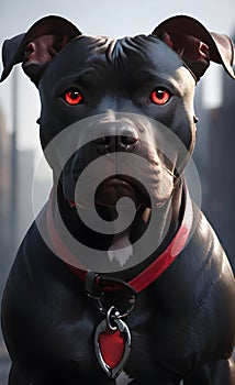 Aggressive black pit bull dog with red eyes ai generated.