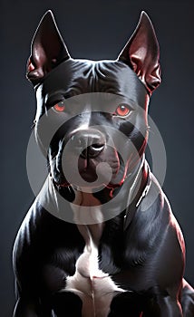 Aggressive black pit bull dog with red eyes ai generated.