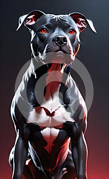 Aggressive black pit bull dog with red eyes ai generated.