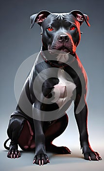 Aggressive black pit bull dog with red eyes ai generated.