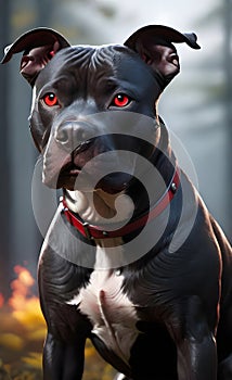 Aggressive black pit bull dog with red eyes ai generated.