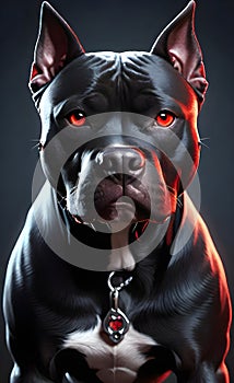 Aggressive black pit bull dog with red eyes ai generated.