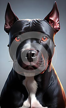 Aggressive black pit bull dog with red eyes ai generated.