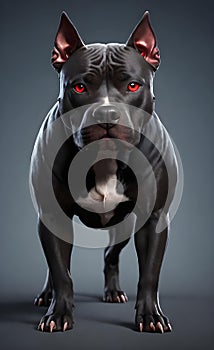 Aggressive black pit bull dog with red eyes ai generated.